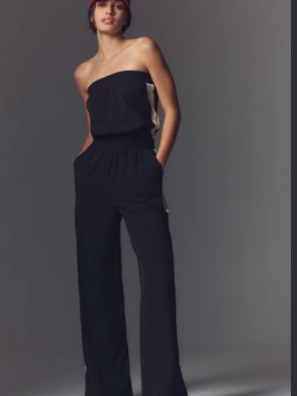 bishop + young Black Strapless Wide-Leg Jumpsuit with Cream Side Panels